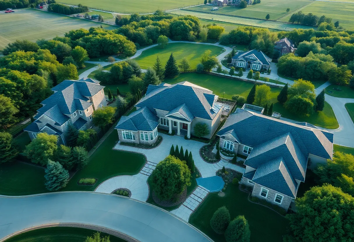 Aerial view of luxury houses in Oakland County, Michigan