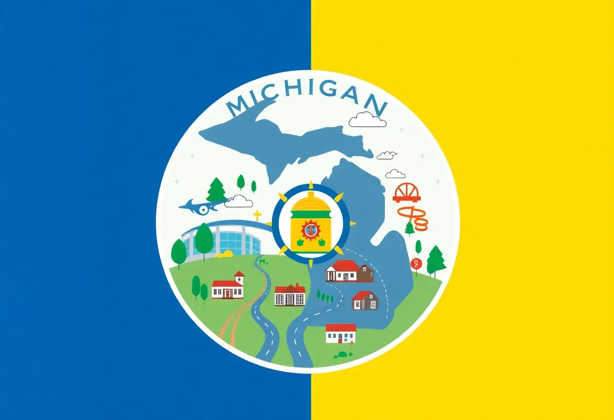 Visual representation of Michigan's balanced state budget highlighting infrastructure and education funding