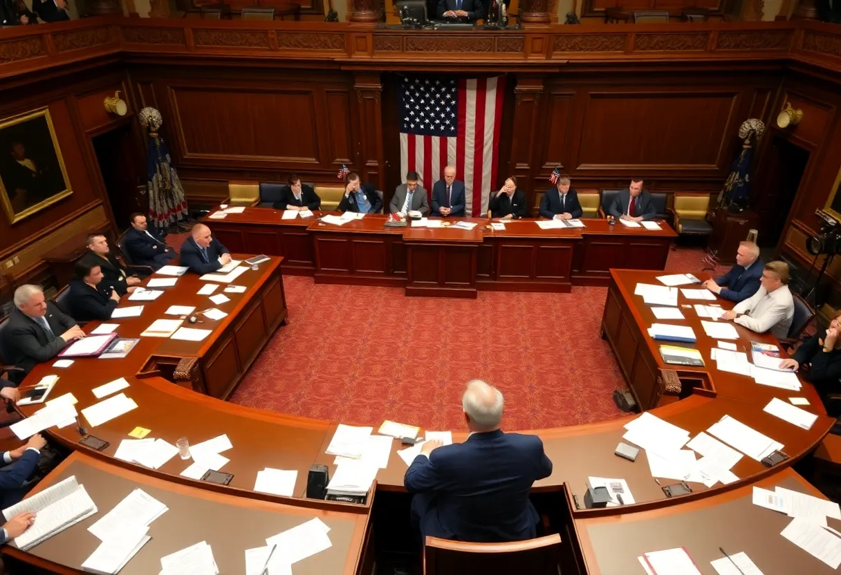Legislators in Michigan discuss budget bills in Capitol building