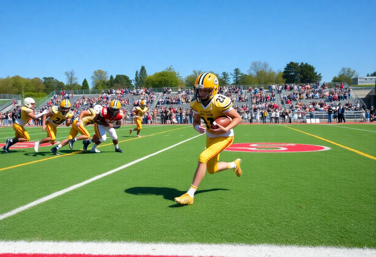 High school football players in action on the field