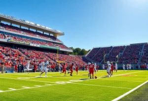 High school football game in Michigan with teams competing