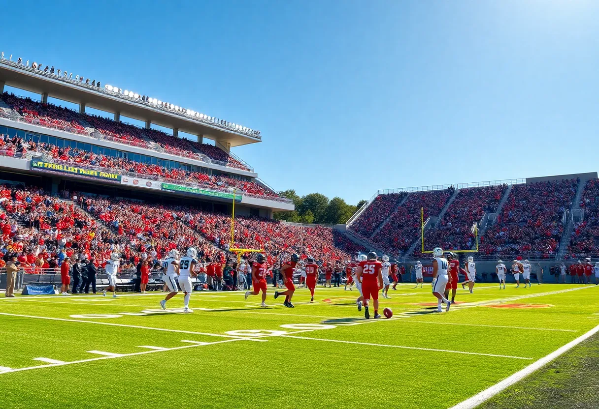 High school football game in Michigan with teams competing