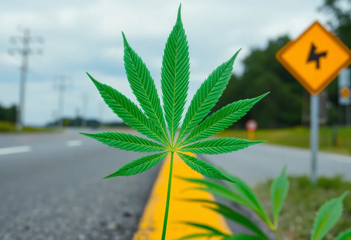 Graphic showing marijuana leaf combined with road construction elements