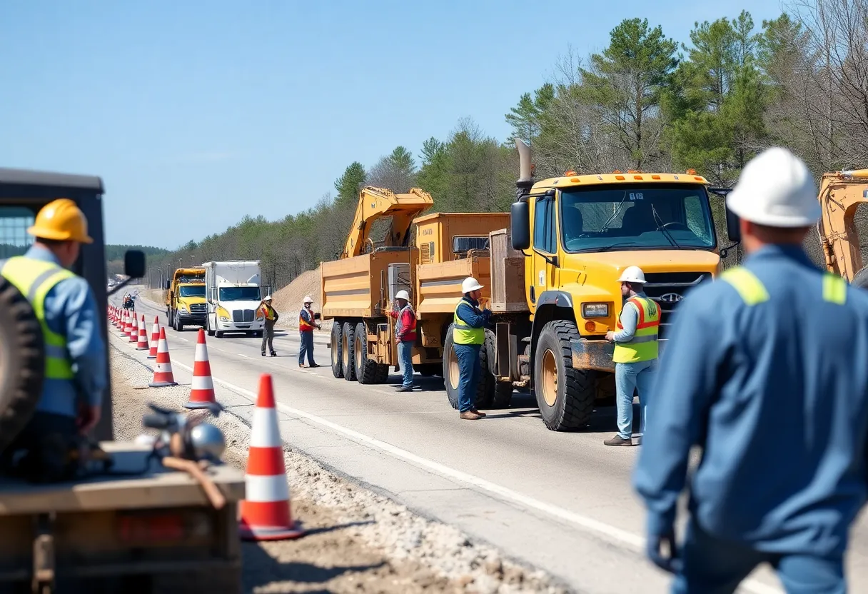Workers on a Michigan road construction site