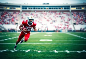 College football player running on the field