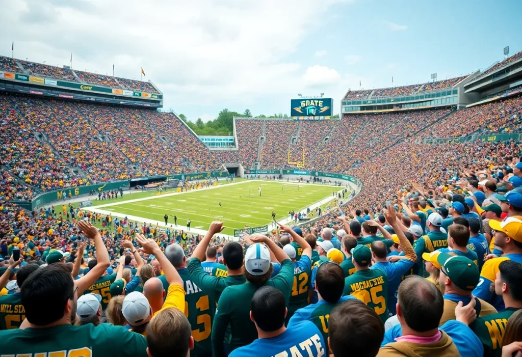 Fans cheering at the Michigan State Spartans vs UCLA Bruins football game
