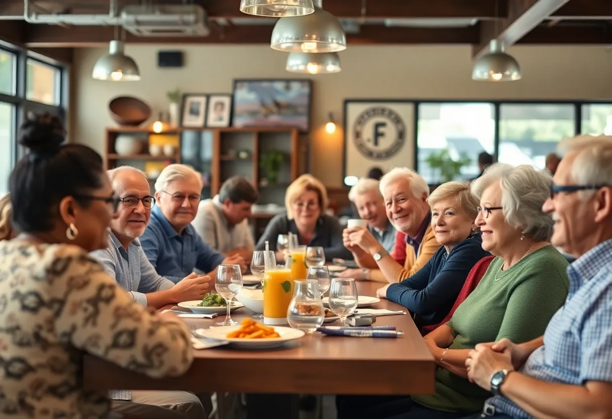 Community members celebrating tax relief measures in a local restaurant