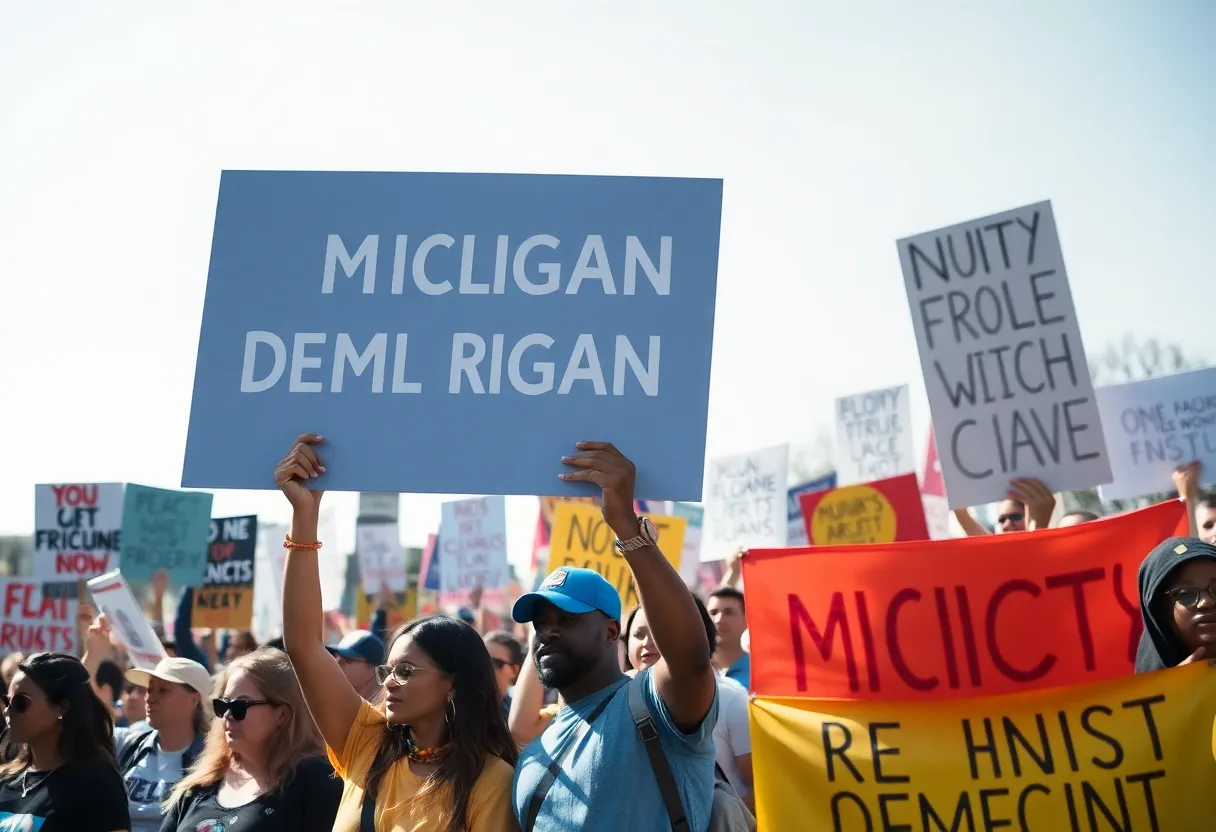 Crowd of protesters at No Kings Day event in Michigan