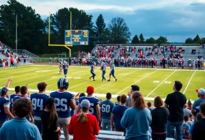Northville Mustangs playing against the Novi Wildcats in a close football match.