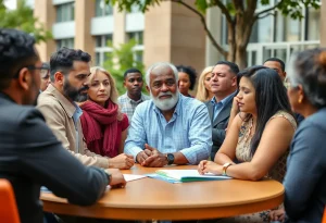 Community members discussing school bond proposal and city council elections in Novi.