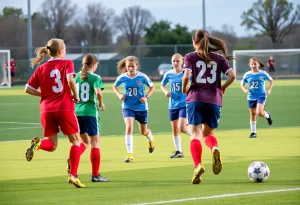 Novi High School players competing in a soccer match against Northville Mustangs