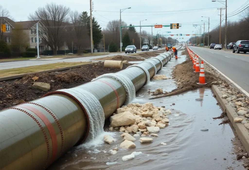 City workers repairing a water main break in Novi
