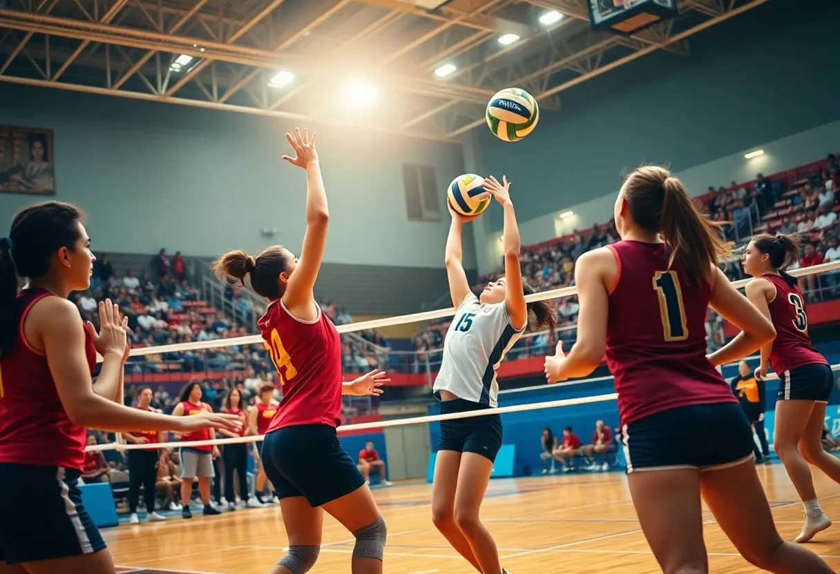 Novi Wildcats competing in volleyball match against Salem Rocks