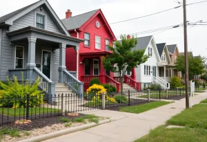 Colorful renovated homes in a Detroit neighborhood