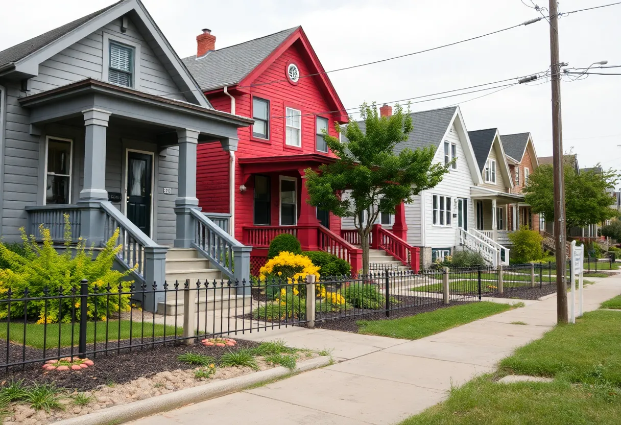 Colorful renovated homes in a Detroit neighborhood