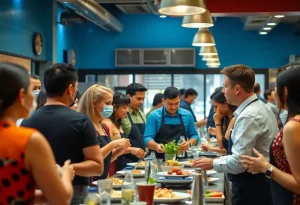 Restaurant workers in a vibrant atmosphere celebrating new tax exemptions.