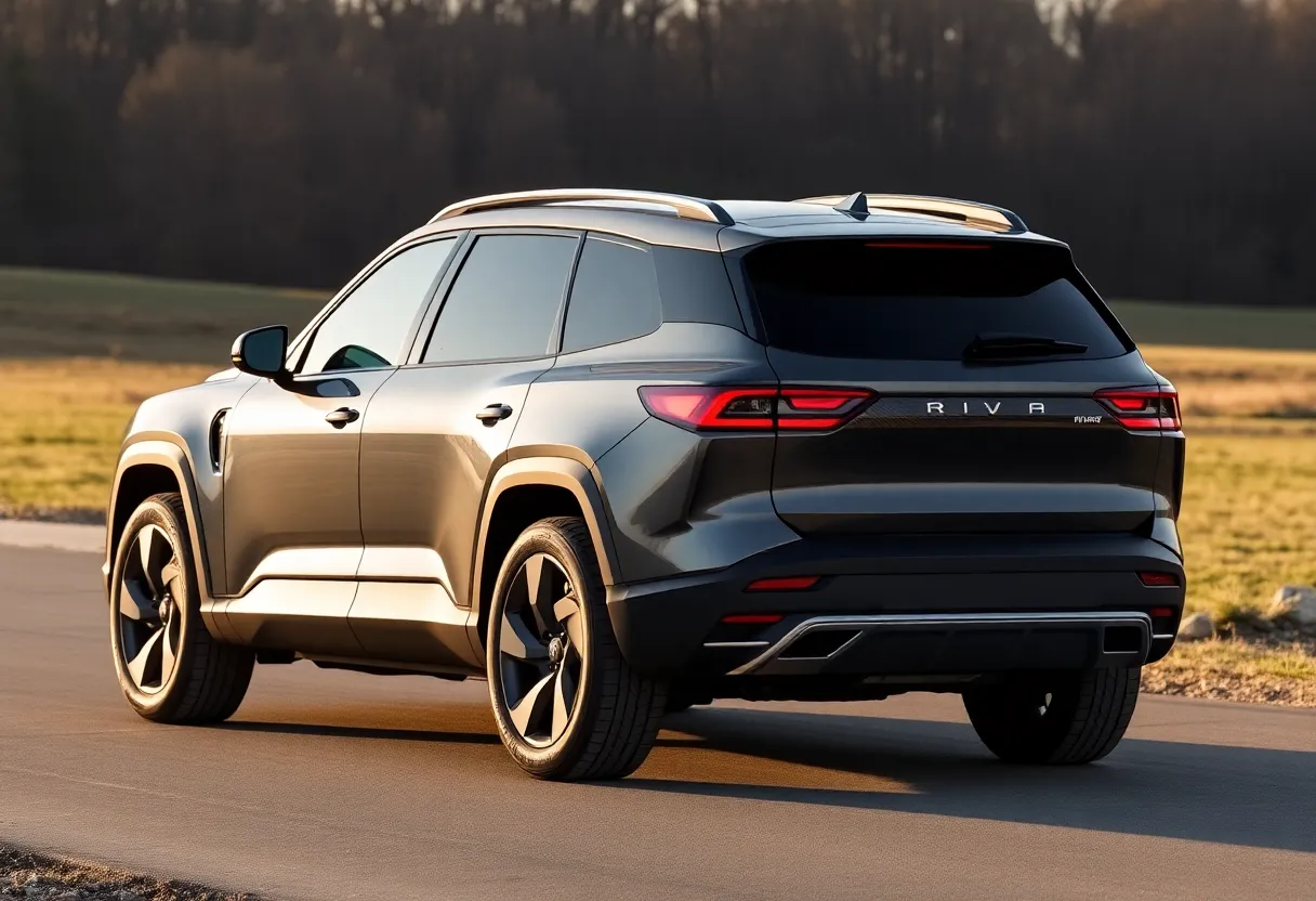 Rivian R2 SUV parked in a scenic outdoor location