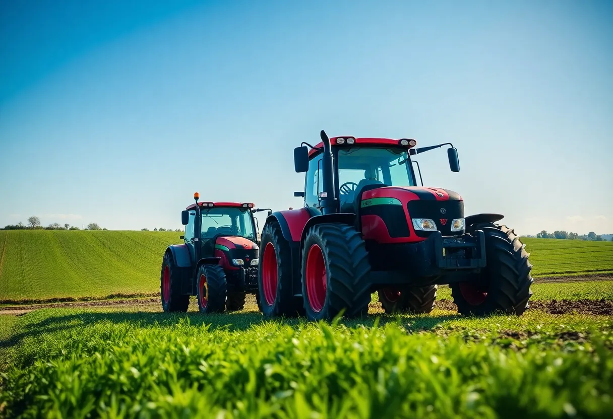 Tractors parked securely on a farm in Huron County
