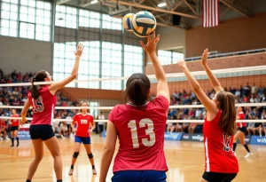 South Lyon Lions volleyball players in action during a match