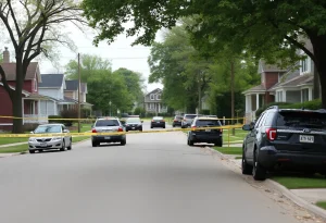 Police cars and crime scene tape in a Southfield neighborhood