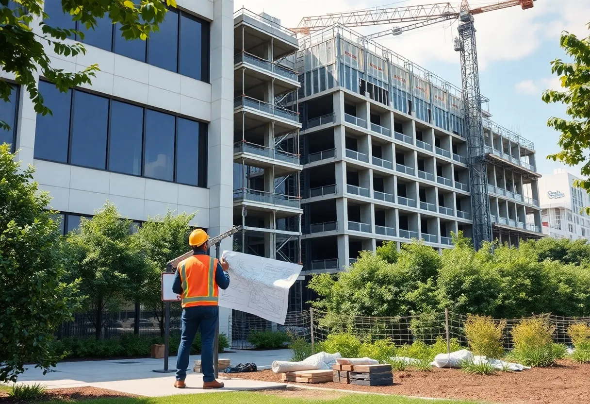 Exterior view of the University of Michigan office building undergoing renovations