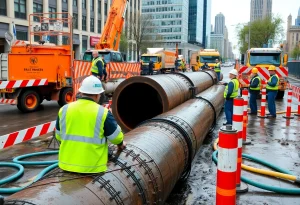 Repair work on a water main in Novi, Michigan