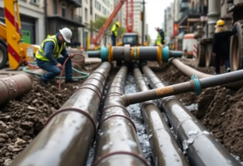 Workers repairing a water main in Novi, Michigan.