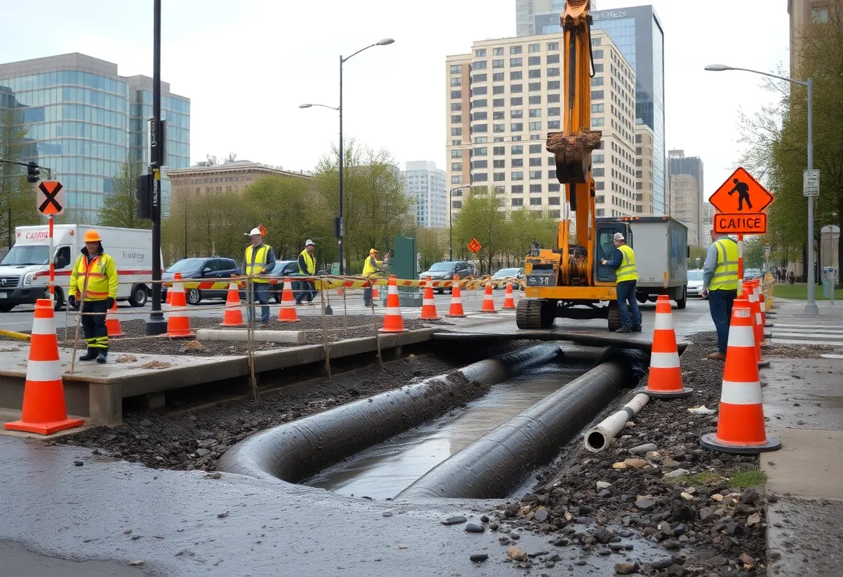 Repair work on a water main break in Wixom.