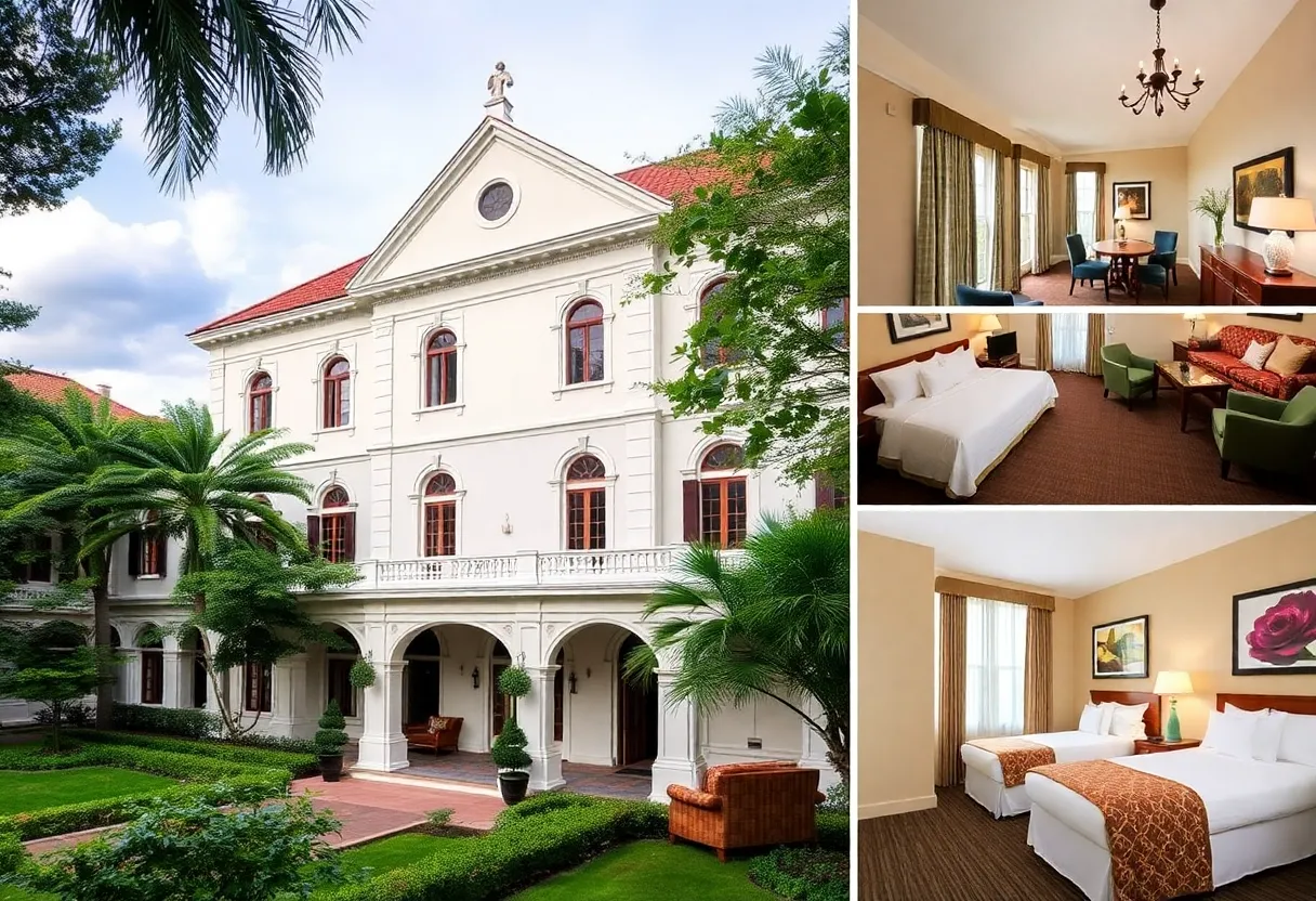 Exterior view of the newly renovated Dearborn Inn with Colonial architecture