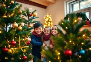 Family selecting a Christmas tree during the holidays