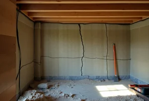 Homeowner checking basement walls for bowing and cracks