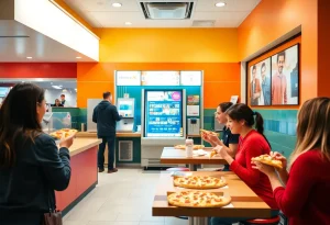 Interior of Little Caesars after renovation showcasing Pizza Portal and modern design