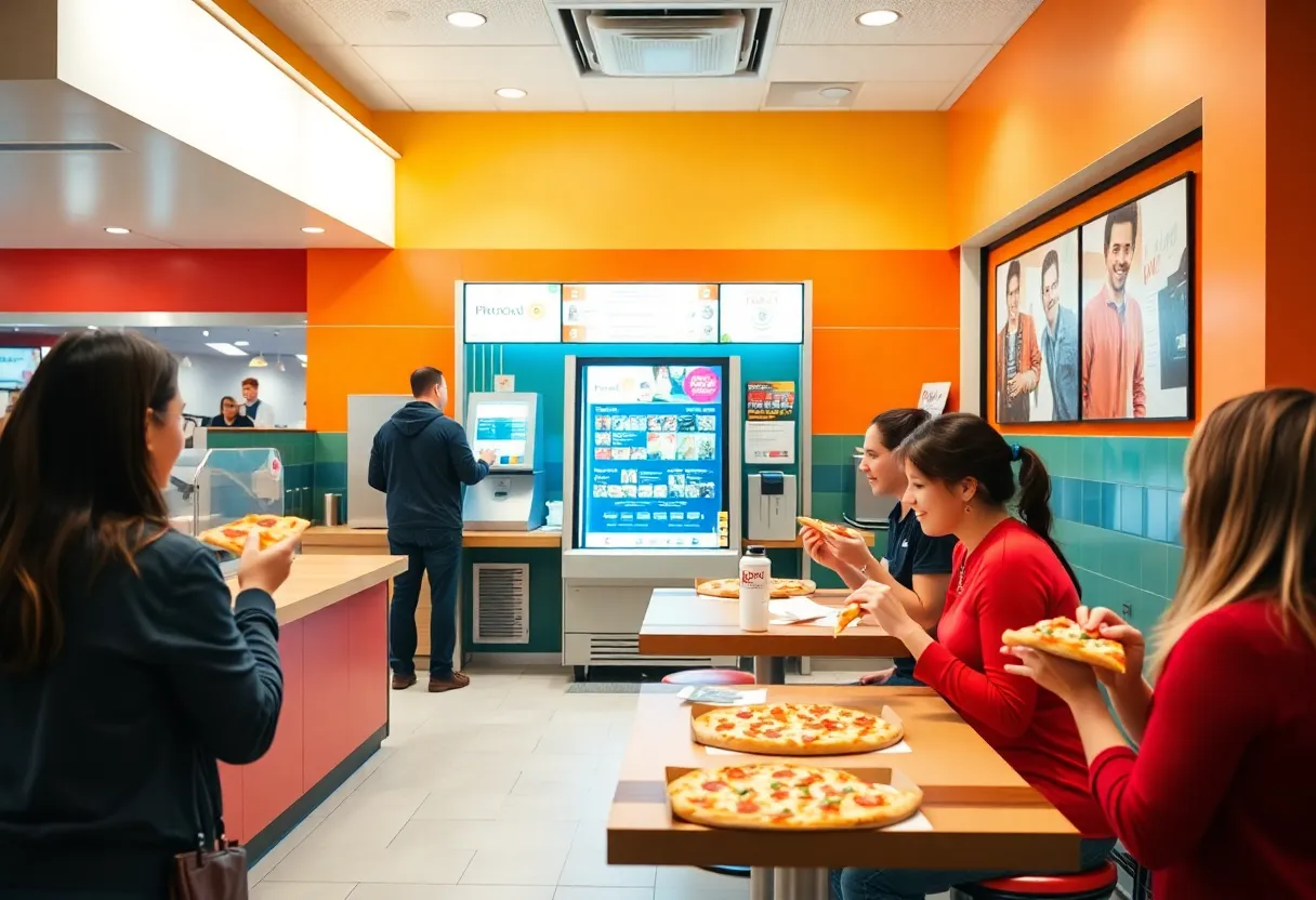Interior of Little Caesars after renovation showcasing Pizza Portal and modern design
