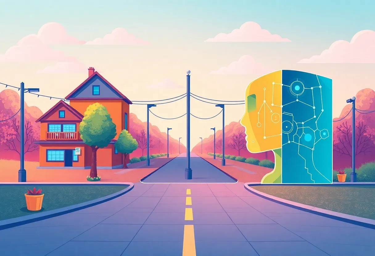 A visual representation of the crossroads in marketing between traditional strategies and generative AI technology.