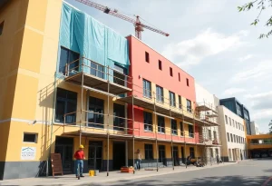 Construction workers renovating a Michigan school building