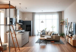 Renovated kitchen with modern design and bright lighting