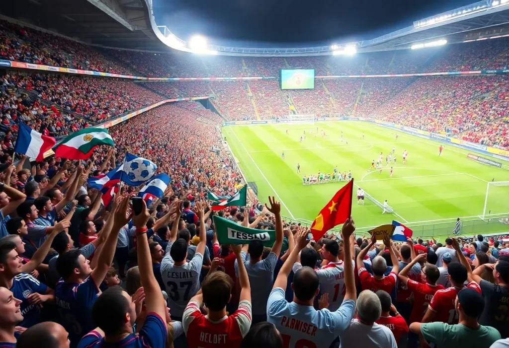 Fans celebrating in a stadium during the 2026 World Cup