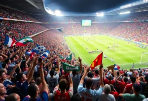 Fans celebrating in a stadium during the 2026 World Cup