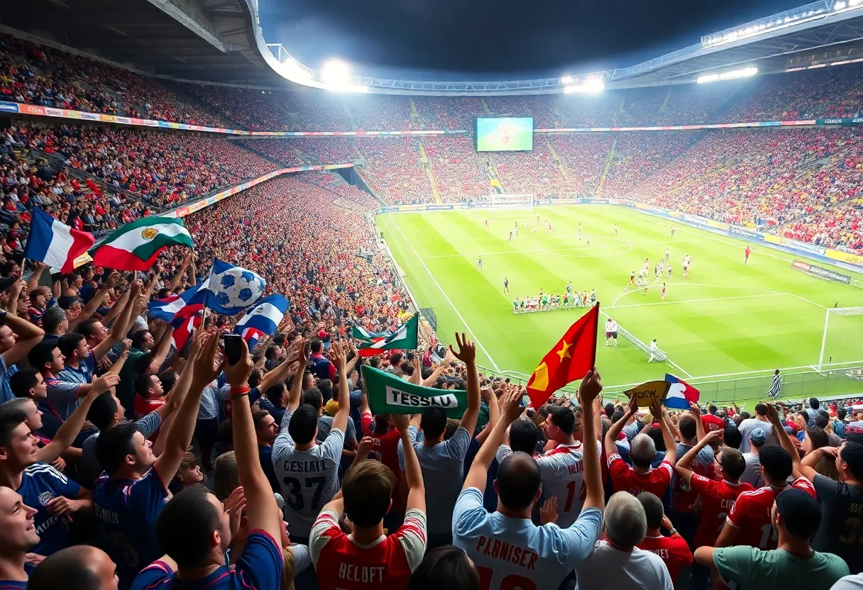 Fans celebrating in a stadium during the 2026 World Cup