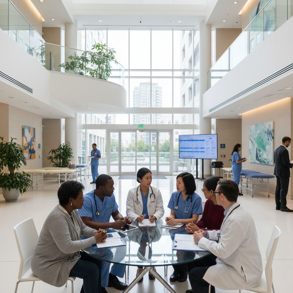 Collage of case management professionals in a healthcare setting