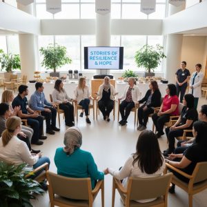 A diverse group supporting cancer patients in a care environment