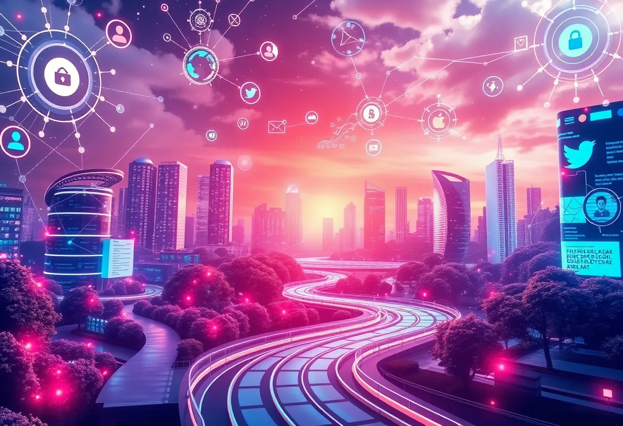 Illustration of digital marketing strategies for 2026, highlighting AI and social media