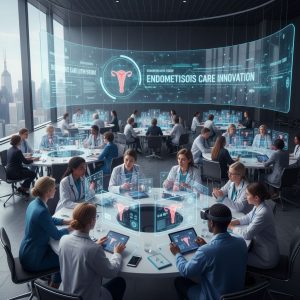 Medical professionals discussing endometriosis research at the 2025 EndoRISE Fall Forum