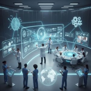 Healthcare professionals utilizing AI technology for communications