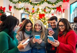 Engaged consumers participating in social media marketing activities during the holiday season.