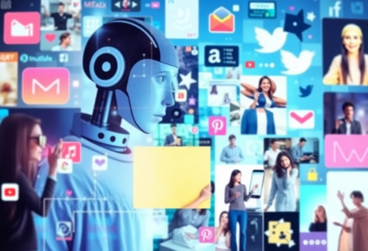 A digital collage representing trends in social media marketing.