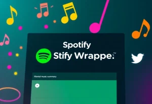 A visual representation of personalized Spotify Wrapped summaries with music elements.