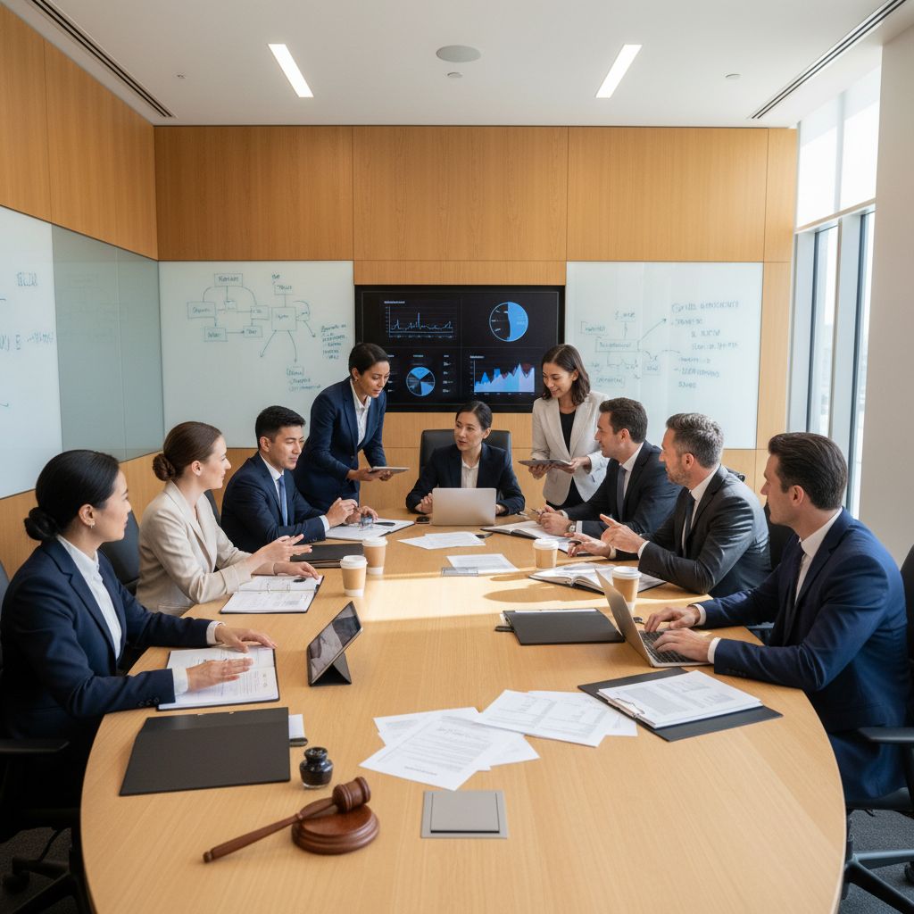 A law office representing efficiency and collaboration in legal case management.