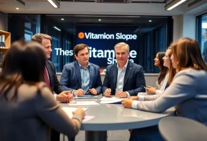 The leadership team of The Vitamin Shoppe discussing business strategies