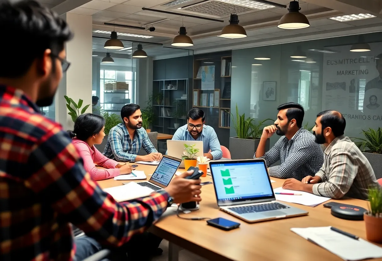 Diverse team members of InventionDM collaborating in the office.